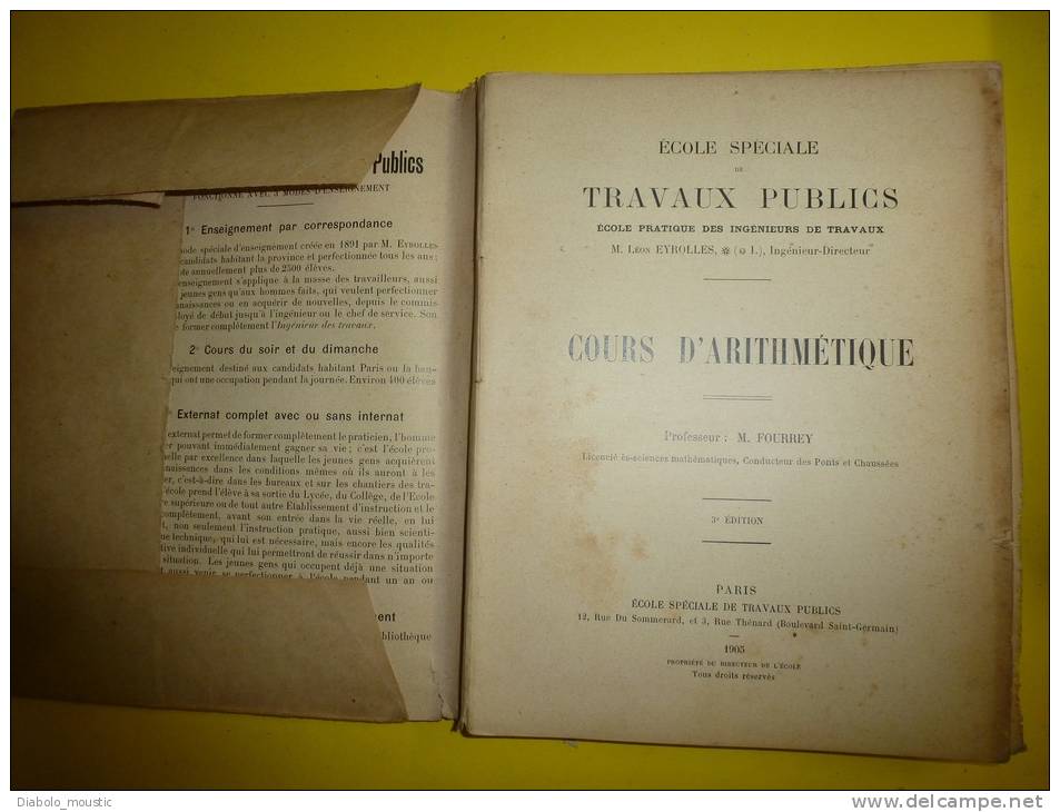 Edition 1905  ARITHMETIQUE  Ecole Spéciales Des Travaux Publics - 18 Ans Et Plus