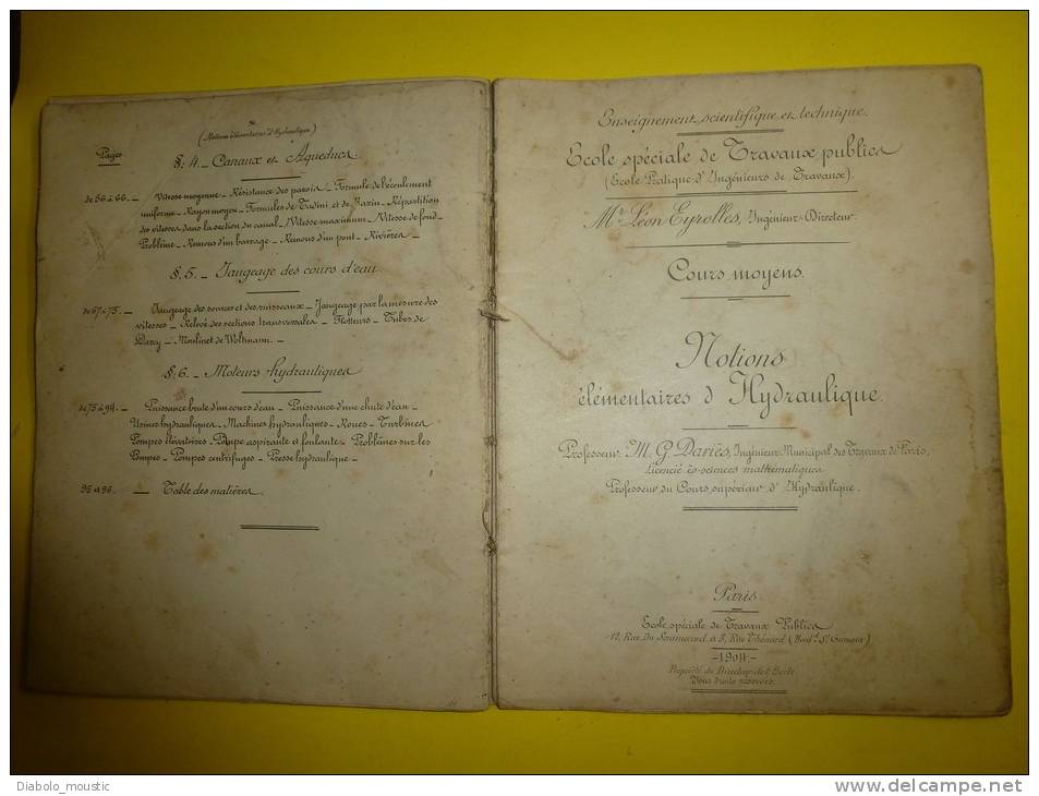 Ed. 1906  Notions élémentaires D' HYDRAULIQUE   :  Ecole Spéciales Des Travaux Publics - 18+ Years Old