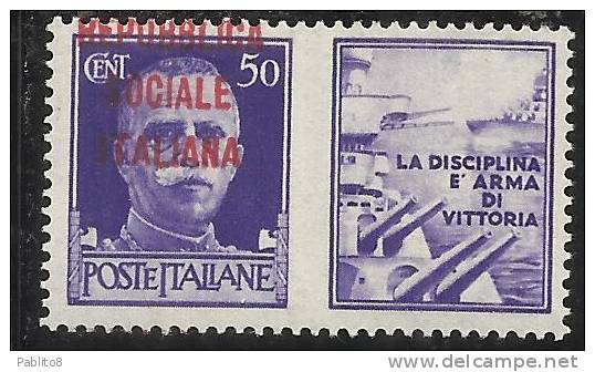 ITALIA REGNO 1944 RSI REPUBBLICA SOCIALE ITALIANA PROPAGANDA SCRITTA CENT 50 VIOLETTO I VARIETA´ - Kriegspropaganda