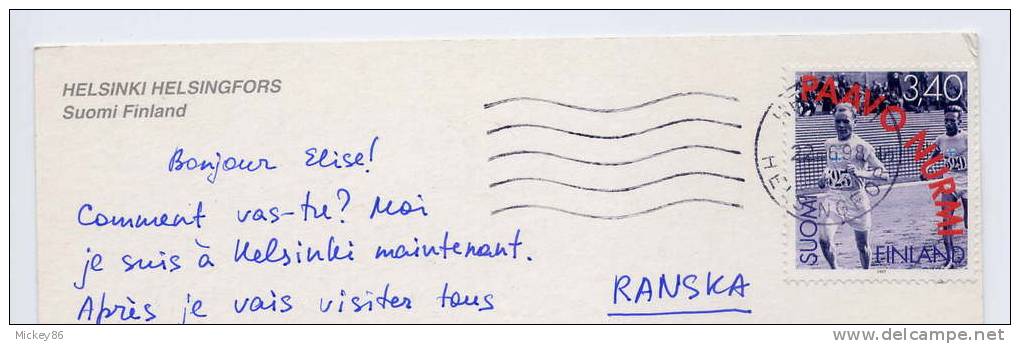Finlande--1998--Finlande Pour France--timbre "PAAVO NURMI"(athlétisme) Seul Sur Carte Postale - Briefe U. Dokumente