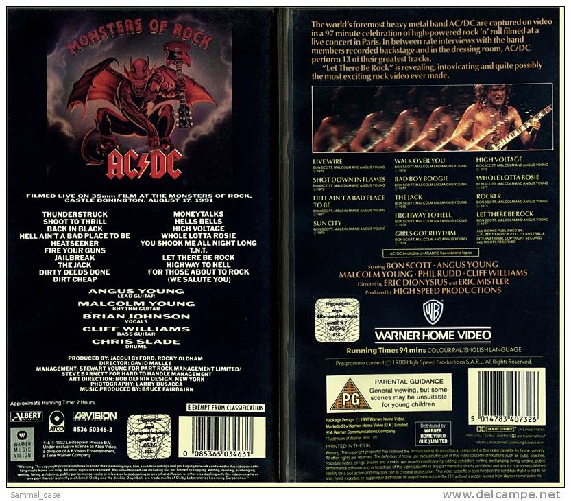 2 X VHS Musikvideo  AC/DC : Let There Be Rock +  Live At Donington   ,  Von 1988 + 1992 - Concert & Music