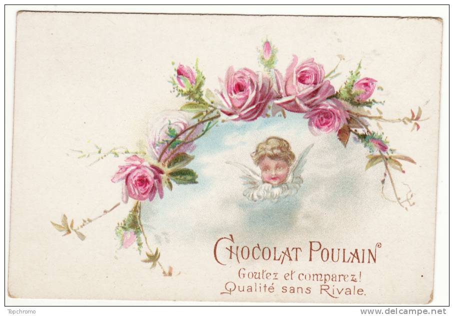 CHROMO Chocolat Poulain Ange Angelot Bébé Fleurs Roses - Poulain