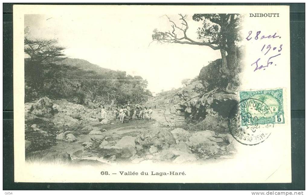 Cotes Des Somalis Yvert N° 40 Sur Cpa ( Djibouti - Vallée Du Laga-Haré ) En 1903 Pour Paris  -  Ab5618 - Autres & Non Classés