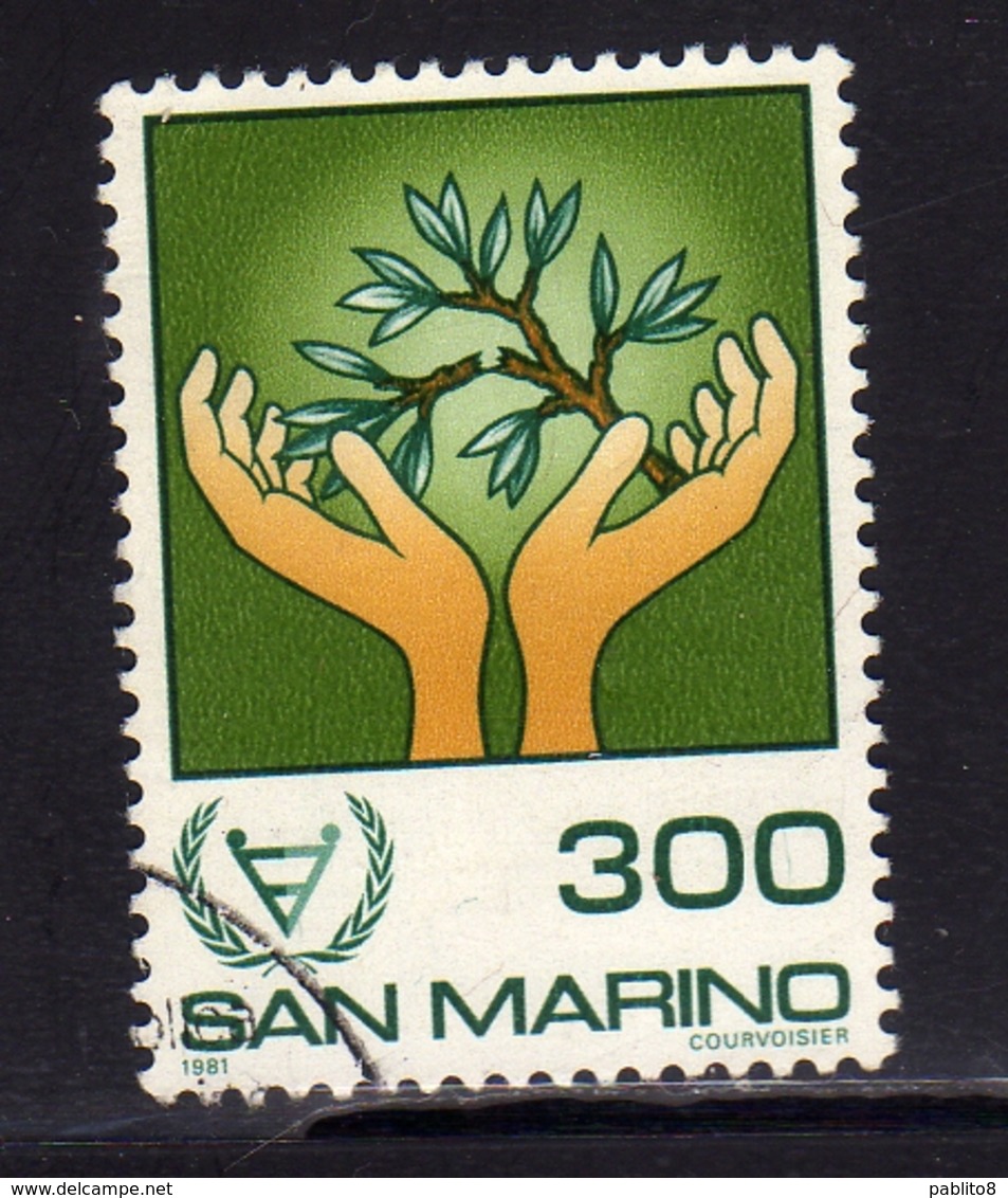 REPUBBLICA DI SAN MARINO 1981 ANNO PORTATORI HANDICAP PERSONE HANDICAPPATE DISABLED PEOPLE YEAR LIRE 300 USATO USED - Gebraucht