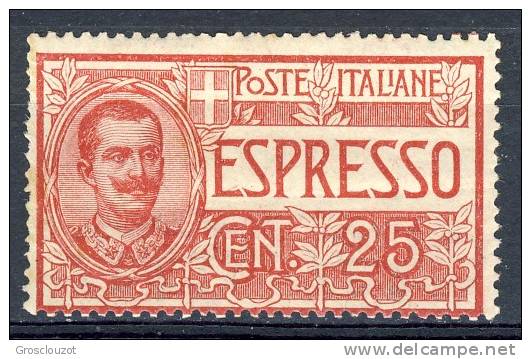 Regno 1903, Espresso N. 1 Effige Del Re, C. 25 Rosso, MNH Cat. € 175 - Eilsendung (Eilpost)