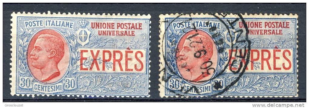 Regno VE3, 1903, Espresso N. 2 Effige Del Re, C. 30 Azzurro E Rosso, MNH E Usato - Eilsendung (Eilpost)