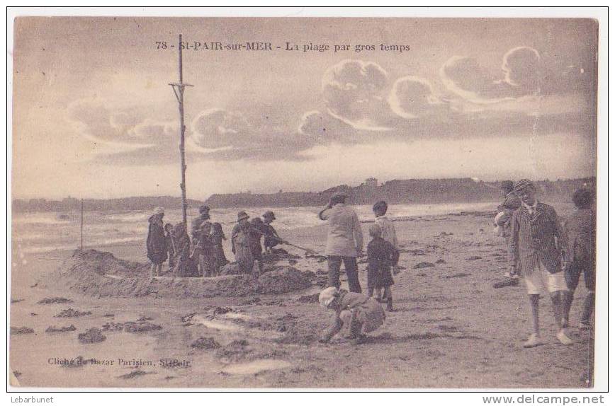 Carte Postale Ancienne "Saint-Pair-sur-Mer" (50) La Plage Par Gros Temps Carte Animée - Saint Pair Sur Mer