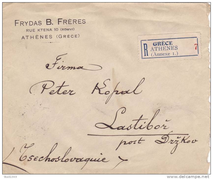 Registered Letter ATHEN To LATIBOR DRZKOV 1923 (205) - Briefe U. Dokumente