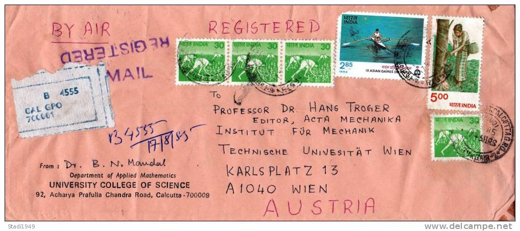 Air Mail Registerd Letter India CALCUTTA To VIENNA 1985 (131) - Lettres & Documents