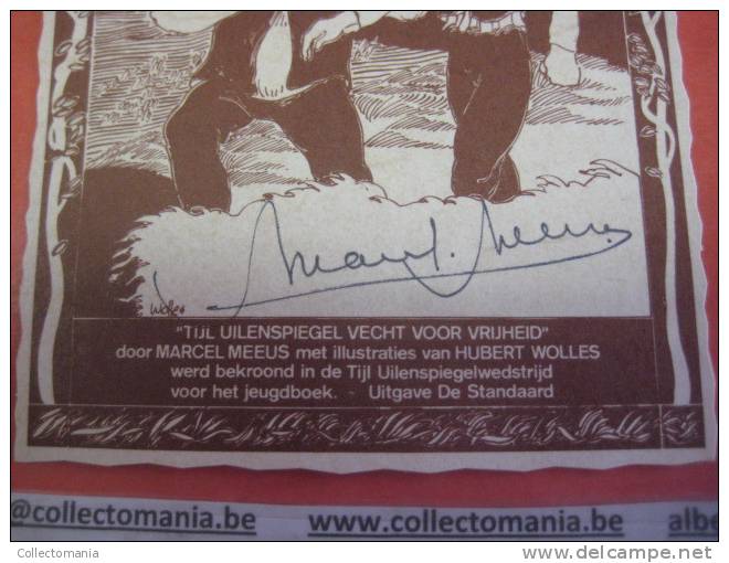 Reklamekaart Met Handteken Autograph MARCEL MEEUS Tijl Uilenspiegel - Jeugdboek, Hubert Wolles Illustrator - Belletristik