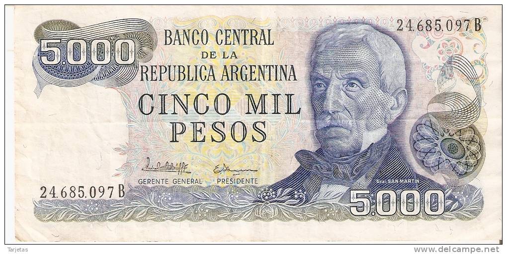 BILLETE DE ARGENTINA DE 5000 PESOS DEL AÑO 1977   (BANKNOTE-BANK NOTE) - Argentina