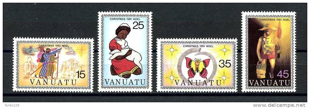 VANUATU 1981  N° 635/638 **  Neufs,  Ier Choix. Sup. Cote: 4.75 €  (Noël, Christmas. Dessins. Papillon, Butterflies - Vanuatu (1980-...)