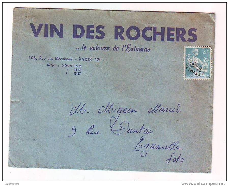 TIMBRE. LETTRE. PREOBLITERES. VIN DES ROCHERS.  PARIS. - 1953-1960