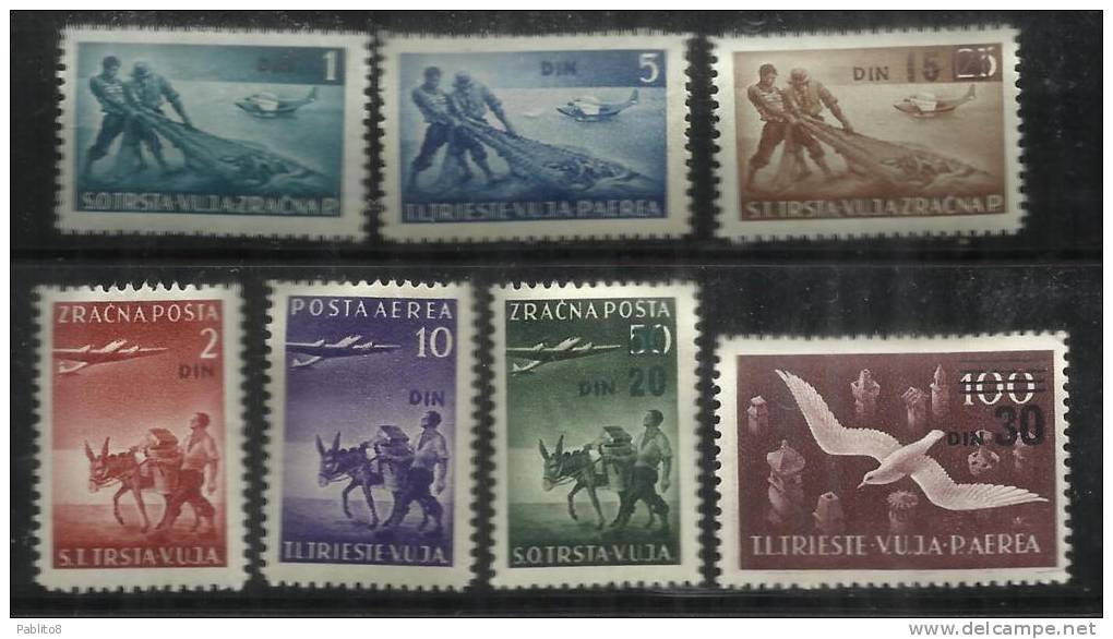 TRIESTE B 1949 POSTA AEREA FRANCOBOLLI DI YUGOSLAVIA SOPRASTAMPATI SERIE COMPLETA  AIR MAIL JUGOSLAVIA SURCHARGE DIN MNH - Poste Aérienne