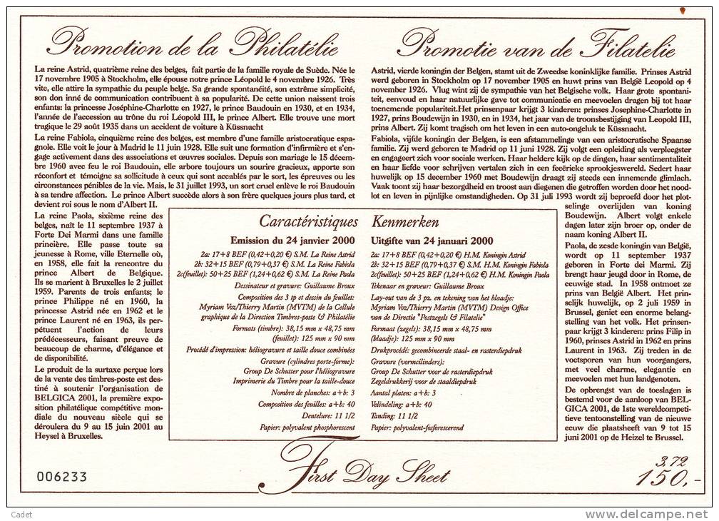 First Day Sheet : F.D.S. Promotion De La Philatélie. La Dynastie Belge. - Postkantoorfolders