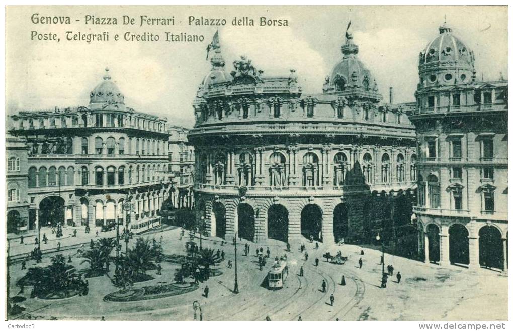 Genova  Piazza De Ferrari-Palazzo Della Borsa-Poste Telegrafi E Credito Italiano  Cpa - Genova (Genoa)