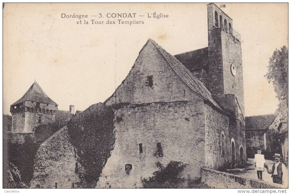 CPA CONDAT SUR VEZERE DORDOGNE L EGLISE LA TOUR DES TEMPLIERS GUIONIE 3 PETITE ANIMATION - Andere & Zonder Classificatie