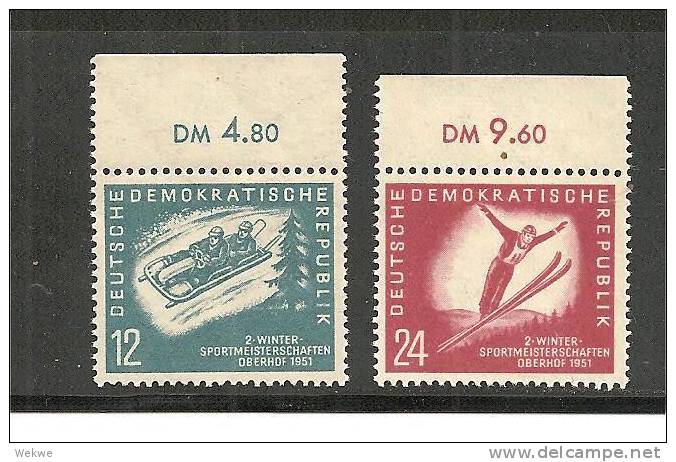 DDRSP023/ Mi.nr.280-81**/ Wintersport 1951, Bobfahrer, Skispringer, Oberrandsatz - Ungebraucht