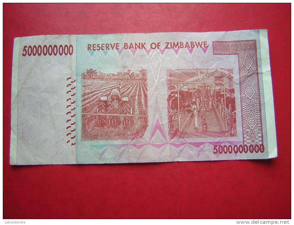 BILLET DU ZIMBABWE  5  000 000 000  FIVE BILLION DOLLARS  RESERVE BANK OF ZIMBABWE  HARARE 2008 - Simbabwe