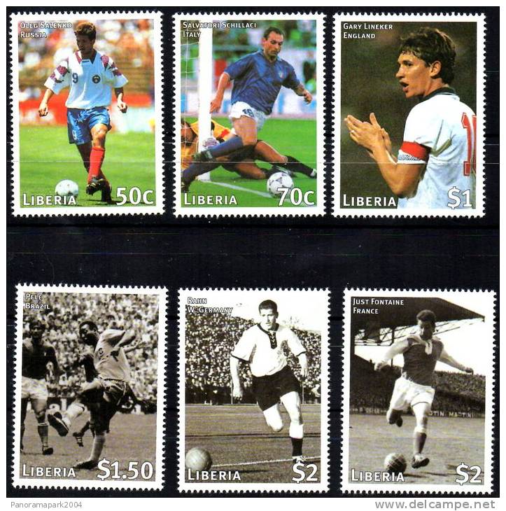 LIBERIA 1998 FOOTBALL SOCCER FUSSBALL WORLD CUP COUPE DU MONDE WM FRANCE ´98 SERIE 6 TIMBRES Mi. 1949-54 Yvert 1531-36 - Liberia