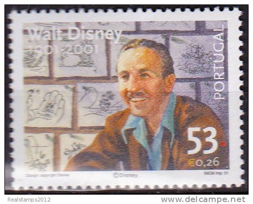 PORTUGAL - 2001,  100 Anos Do Nascimento De Walt Disney.  53./ € 0,26   ** MNH  MUNDIFIL  Nº 2816 - Ungebraucht