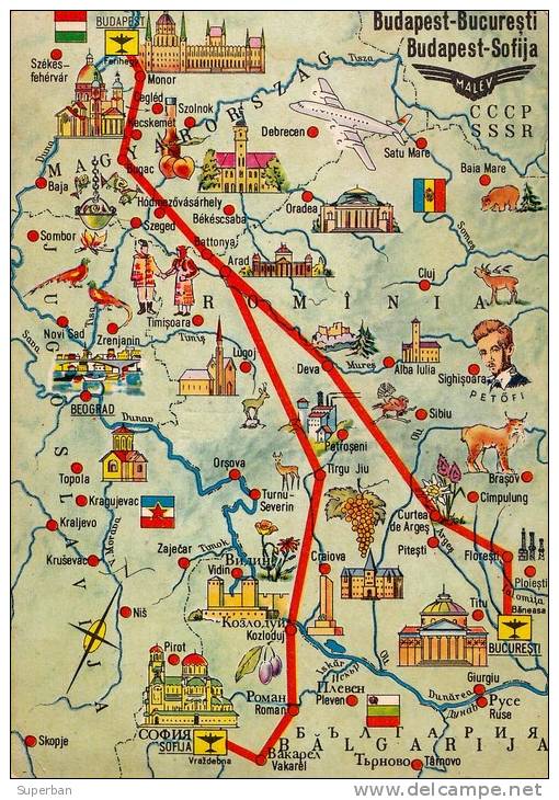 AVIATION CIVILE - 1964 - CARTE / AFFICHE PUBLICITAIRE : COMPAGNIE MALEV / HONGRIE - ROUTES En EUROPE (n-177) - 1946-....: Moderne