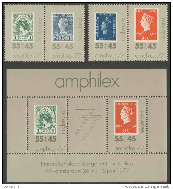 Nederland Netherlands Pays Bas 1977 Mi 1101 /2 + 1103 /4 + B16 ** AMPHILEX 77 - Queen Wilhelmina On Stamps - Royalties, Royals