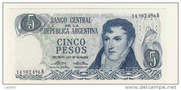 BILLET # ARGENTINE # 1974/1976  # 5 PESOS # CINCO PESOS  # GENERAL BELGRANO - Argentina