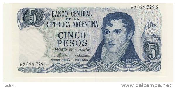 BILLET # ARGENTINE # 1974/1976  # 5 PESOS # CINCO PESOS  # GENERAL BELGRANO - Argentinien