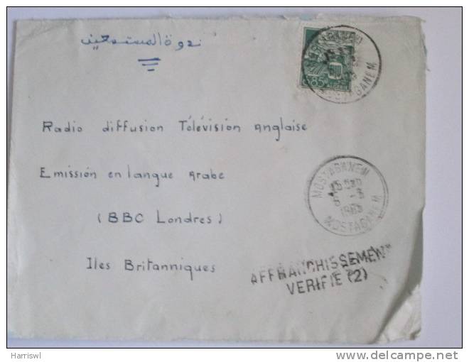 ALGERIA COVER TO BBC LONDON 1965 MOSTAGANEM POSTMARK  AFFRANCHISSEMENT VERIFIE  SLOGAN - Algerije (1962-...)