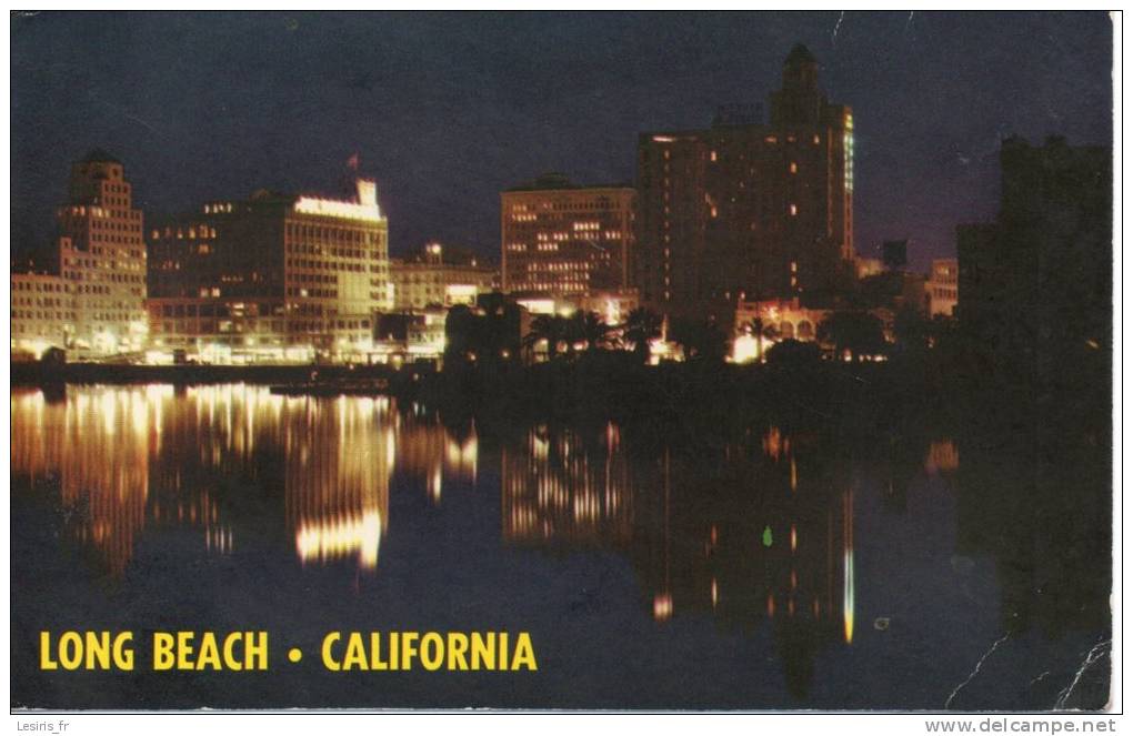 CP - PHOTO - LONG BEACH - CALIFORNIA - NIGHT LIGHTS OF BUILDINGS ALONG THE PIKE AND FAST SEASIDE - BOULEVARD ARE REFLECT - Long Beach