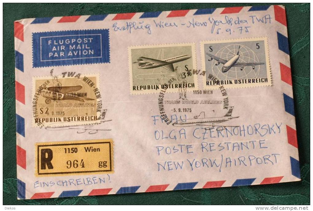 FIRST FLIGHT COVER Erstflug   AUA   TWA   Wien   Wew York      #1988 - Erst- U. Sonderflugbriefe