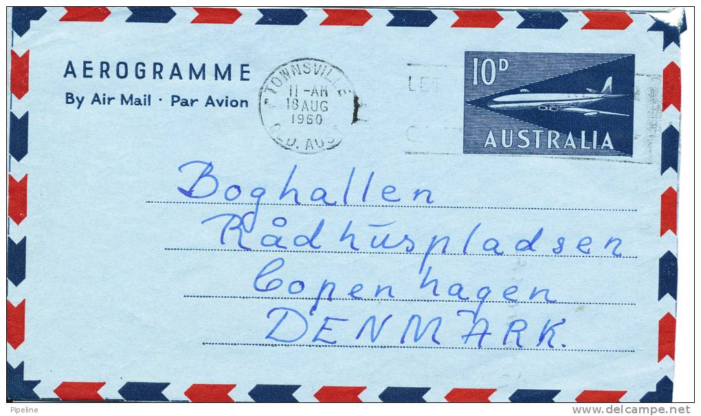 Australia Aerogramme Sent To Denmark Townsville 18-8-1960 With Archive Holes - Aerograms