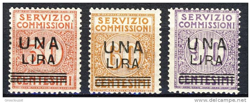 Regno VE3 Servizio Commissioni SS. 2501 N. 4-6 Soprastampati UNA LIRA. MNH Freschissimi  Cat.€ 650 - Segnatasse