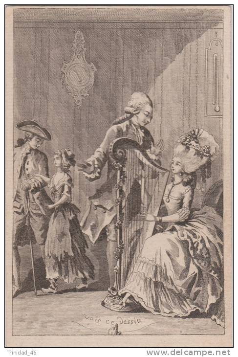 ILLUSTRATION MUSIQUE HARPE CARTE EN TROPE L' OEIL  TRES BON ETAT  ! ! ! - 1900-1949