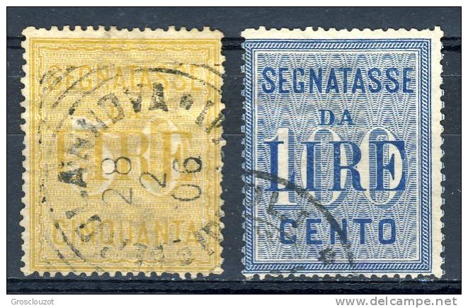 Regno VE3 Segnatasse SS 2305 N. 31 - 32, Lire 50 Giallo / Lire 100 Azzurro. Usati Cat. € 85 - Segnatasse