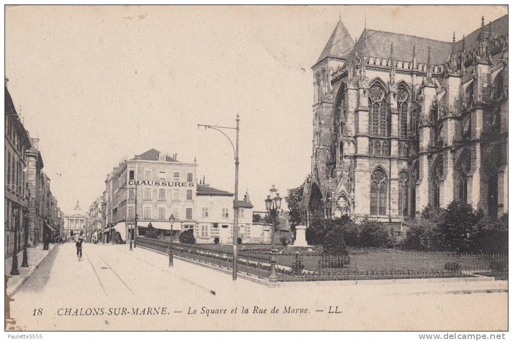 CHALONS SUR MARNE - Square Et Le Rue De Marne 1919 Dép51 (petite Animation Magasin De Chaussures) - Châlons-sur-Marne