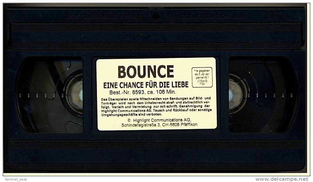 VHS Video  , Bounce - Eine Chance Für Die Liebe   -   Gwyneth Paltrow , Ben Affleck , Tony Goldwyn , Alex D. Linz - Romantici