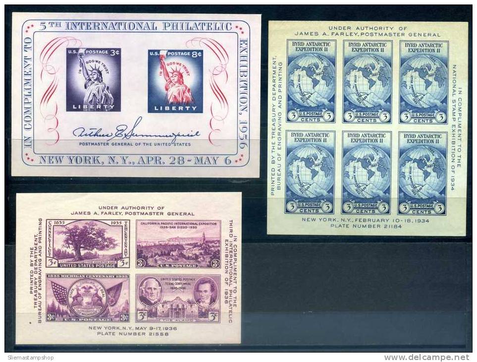 USA - 1933/56, 3 M/S - Sheets