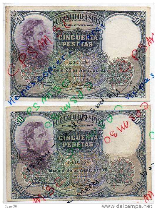 Billet 50 Pesetas Cincuenta - 25 Avril 1931 - E. ROSALES - 50 Peseten