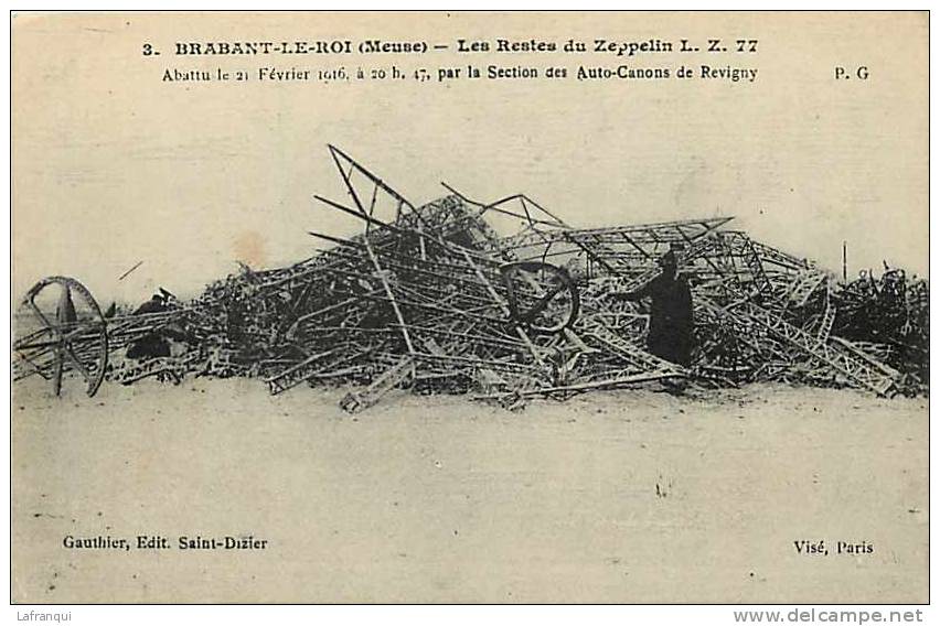 Themes Div- Ref F55-guerre 1914-18- Brabant  Le Roi -meuse -restes Du Zeppelin Lz 77- Carte Bon Etat   - - Zeppeline