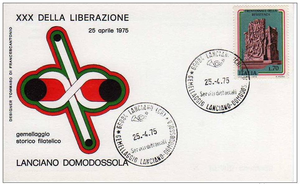 91 - LANCIANO 25-04-1975 - PARTIGIANI - RESISTENZA - XXX ANN. LIBERAZIONE - - 1971-80: Storia Postale