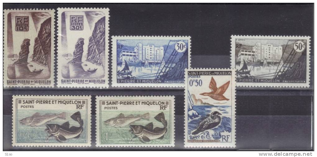 St PIERRE ET MIQUELON  1947 /57 - Lot 7 Timbres - 325 - 326 - 348 - 349 - 353 - 354 - 362    Cote 4,30 € - Unused Stamps