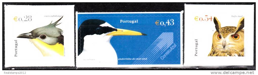 PORTUGAL - 2002, Aves De Portugal Emissão Base (3.º Grupo) Selos Autoadesivos (Série, 3 Va)  ** MNH  MUNDIFIL  Nº 2850/2 - Ungebraucht