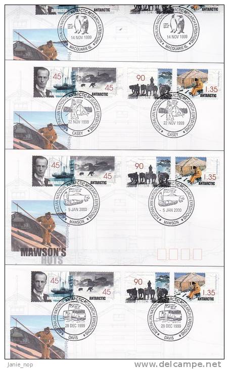 AAT 1999 Mawson's Huts Set 4 Bases FDCs - Other & Unclassified