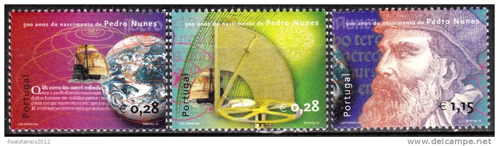 PORTUGAL - 2002,  500 Anos Do Nascimento De Pedro Nunes  (Série, 3 Valores)  ** MNH  MUNDIFIL  Nº  2853/5 - Neufs