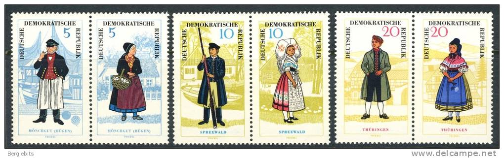 1965 GDR Complete MNH (**) Setenant Set Of 6 Stamps 3 Pairs" Traditional Costumes, Volkstrachten  " Michel 1074-79 - Unused Stamps