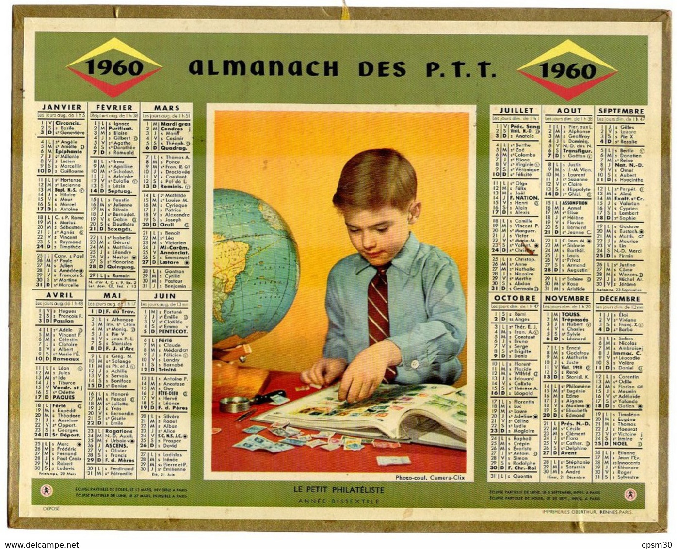 CALENDRIER GF 1960 - Le Petit Philateliste - Imprimerie Oberthur - Grand Format : 1941-60