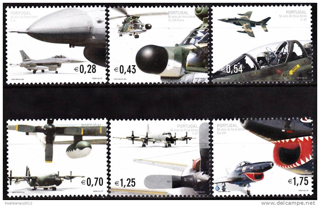 PORTUGAL - 2002,  50 Anos Da Força Aérea Portuguesa.  ( Série, 6 Valores )  ** MNH  MUNDIFIL  Nº 2881/6 - Nuevos