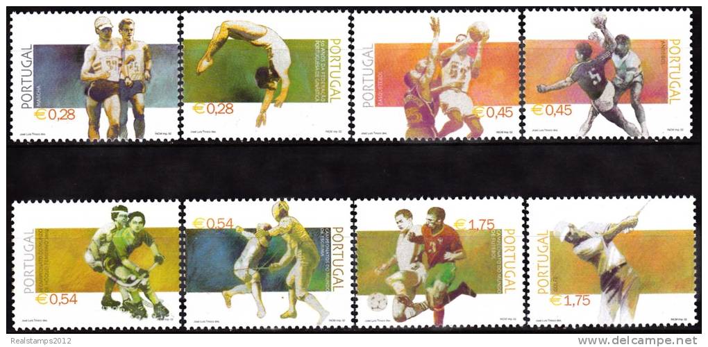 PORTUGAL - 2002,  Desporto.  ( Série, 8 Valores )  ** MNH  MUNDIFIL  Nº  2891/8 - Neufs